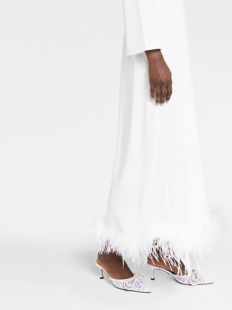 White Mya Feather Trim Midi Dress