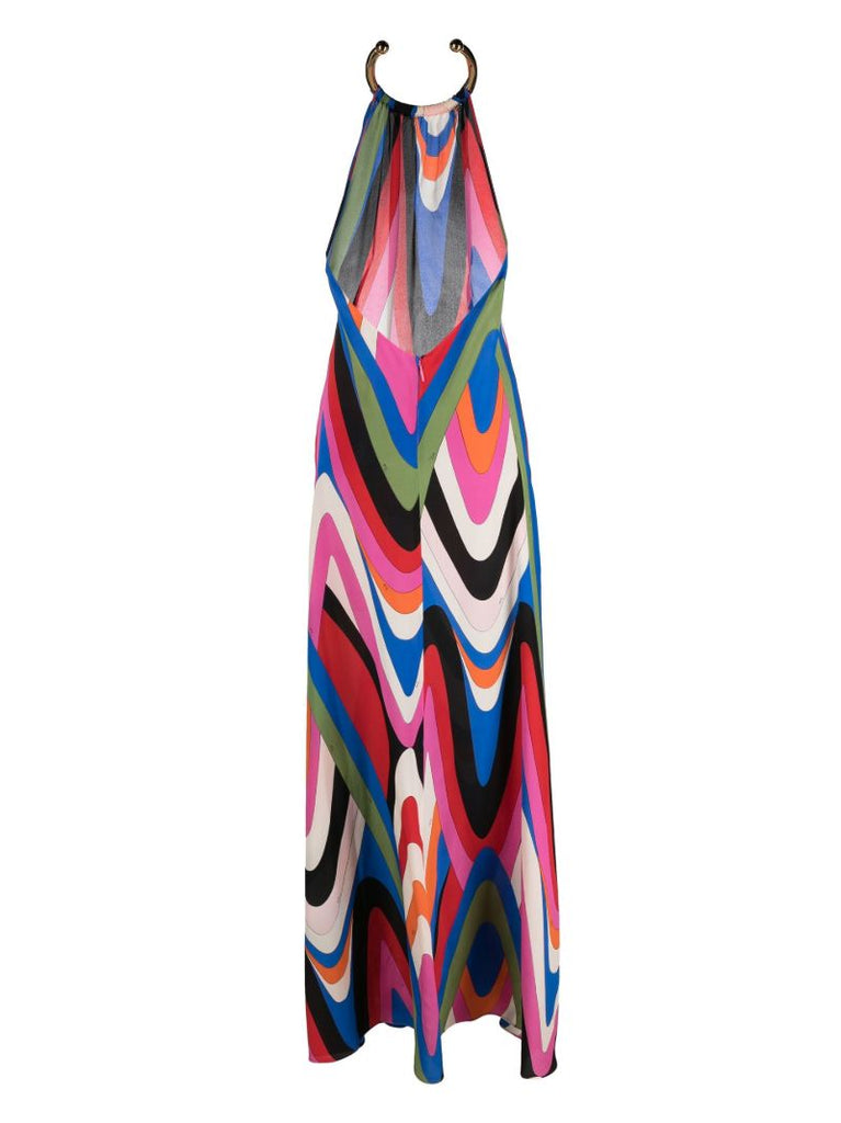 Black Moire-print Silk Maxi Dress