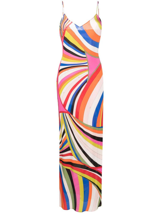 Multicolour Iride Print Silk Dress