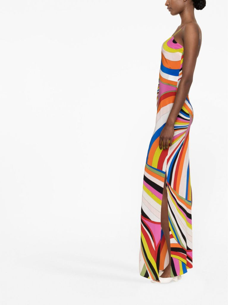 Multicolour Iride Print Silk Dress