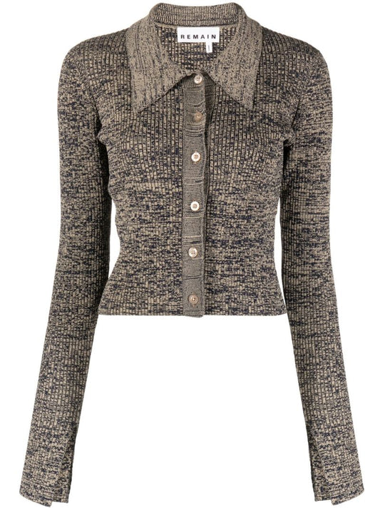 Grey Kulia Ribbed-knit Cardigan