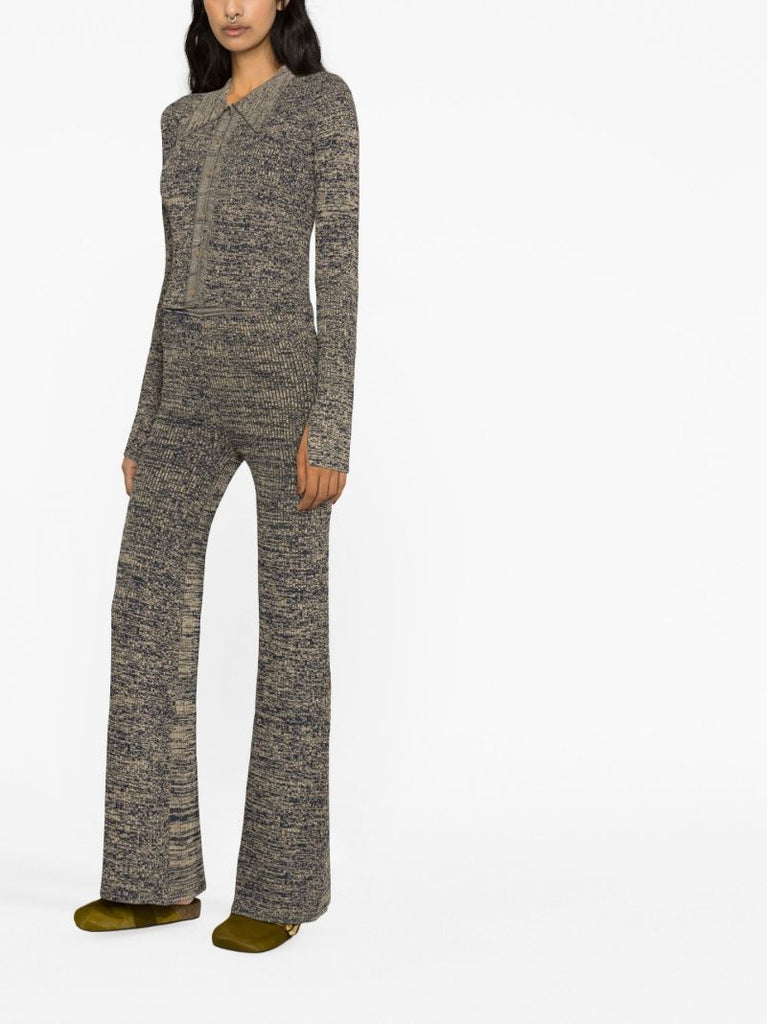 Blue Soleima Ribbed-knit Flared Trousers