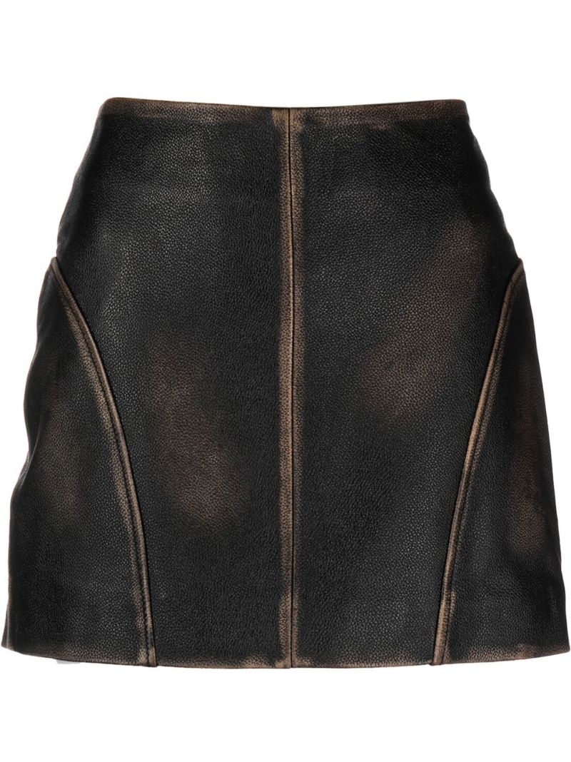 Black Washed Leather Mini Skirt