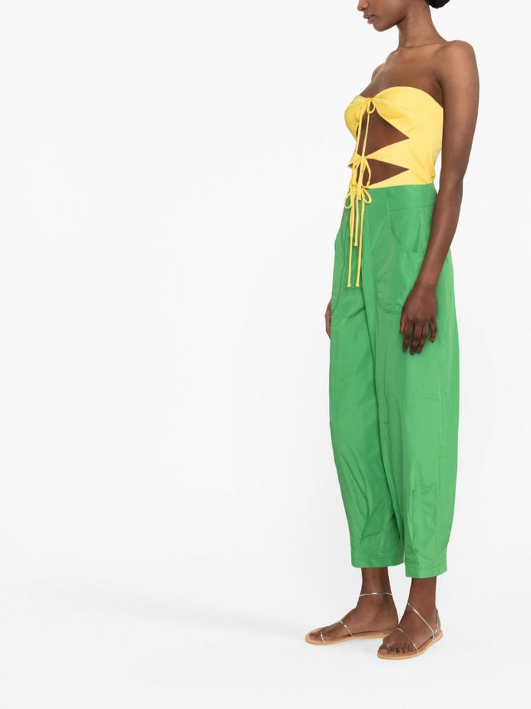 Green High Waist Tapered-leg Trousers