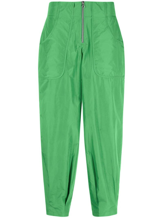 Green High Waist Tapered-leg Trousers