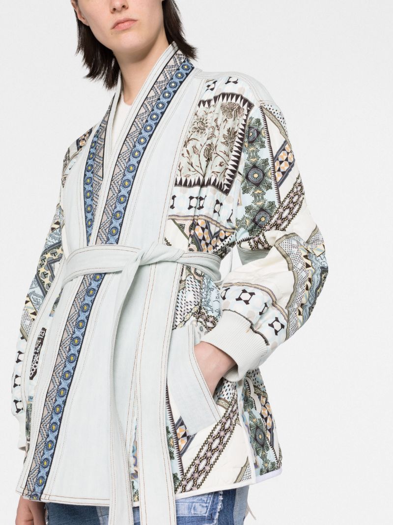 Blue Paisley Print Belted Jacket