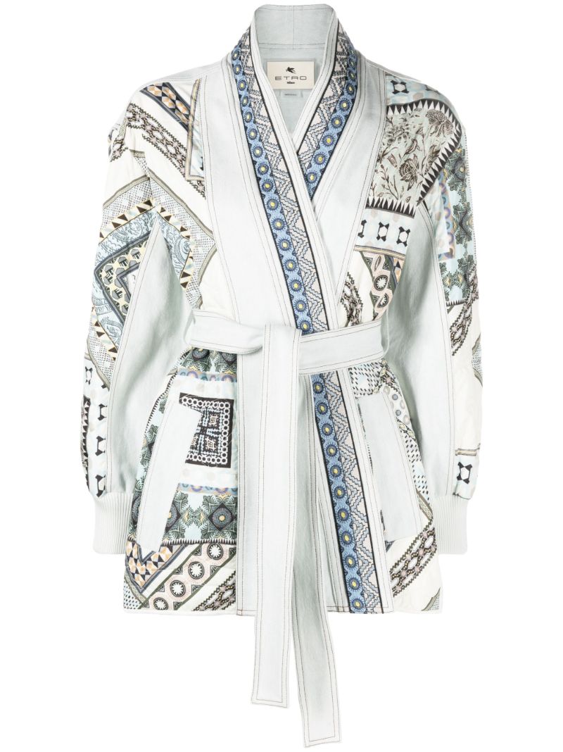 Blue Paisley Print Belted Jacket