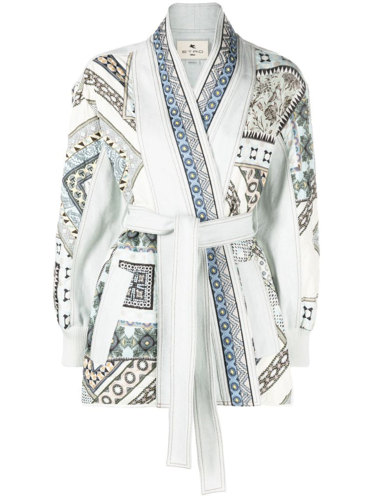 Blue Paisley Print Belted Jacket