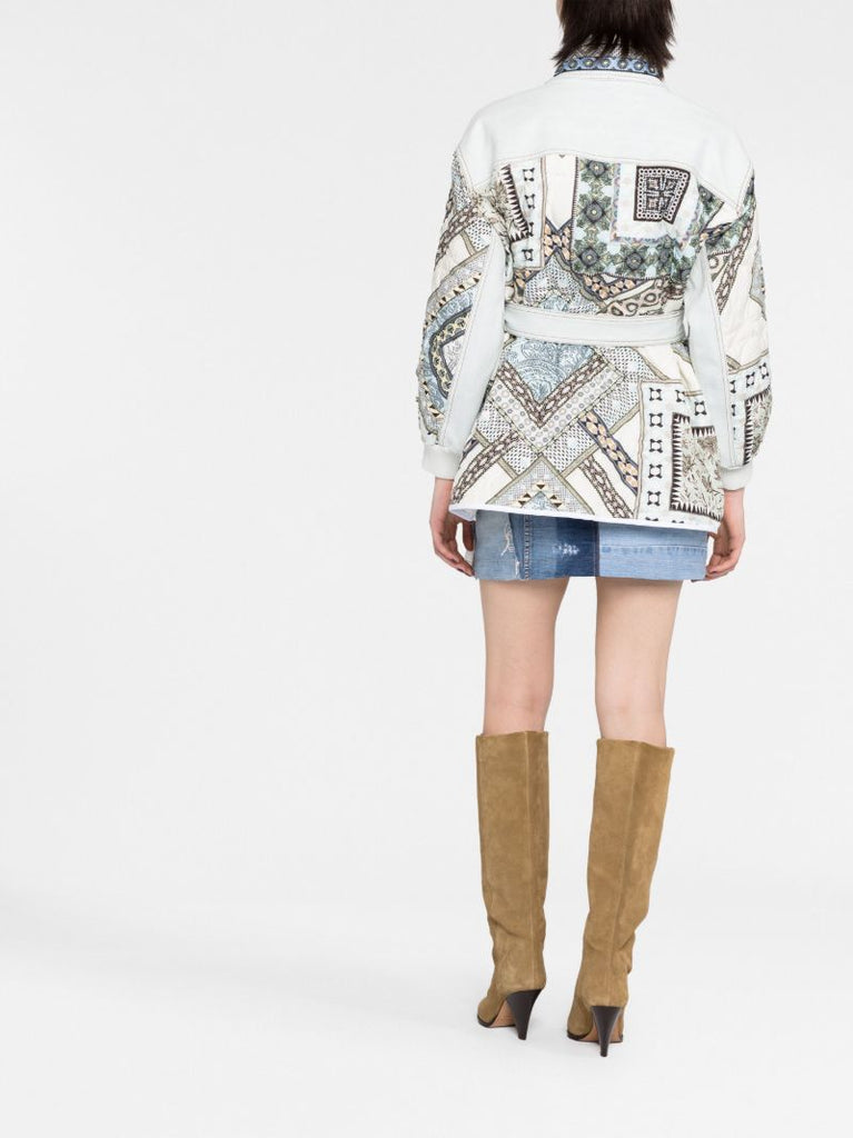 Blue Paisley Print Belted Jacket