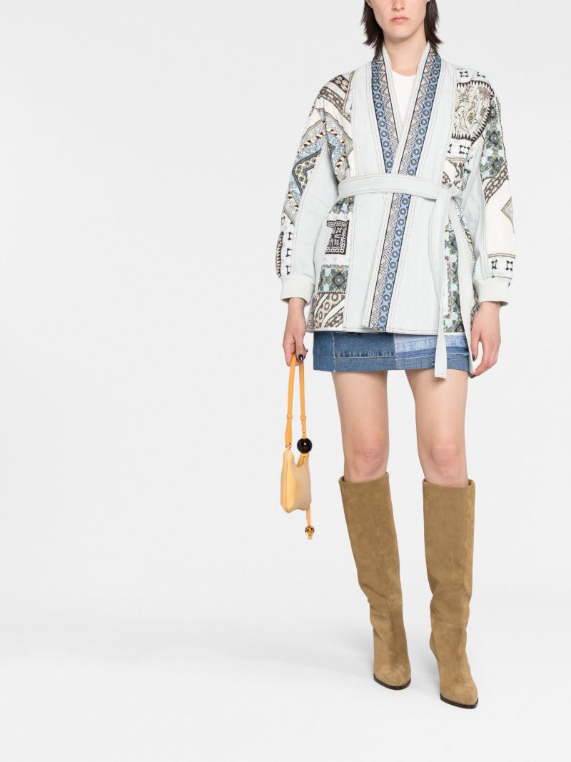 Blue Paisley Print Belted Jacket
