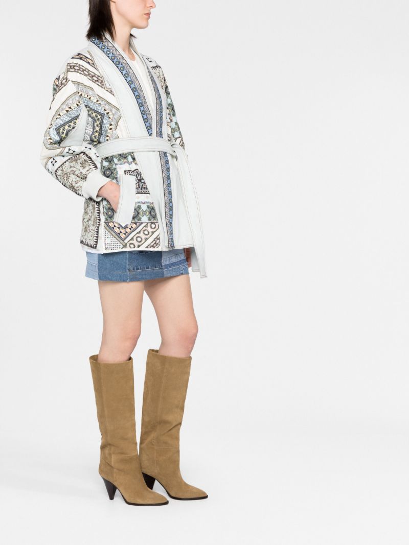Blue Paisley Print Belted Jacket