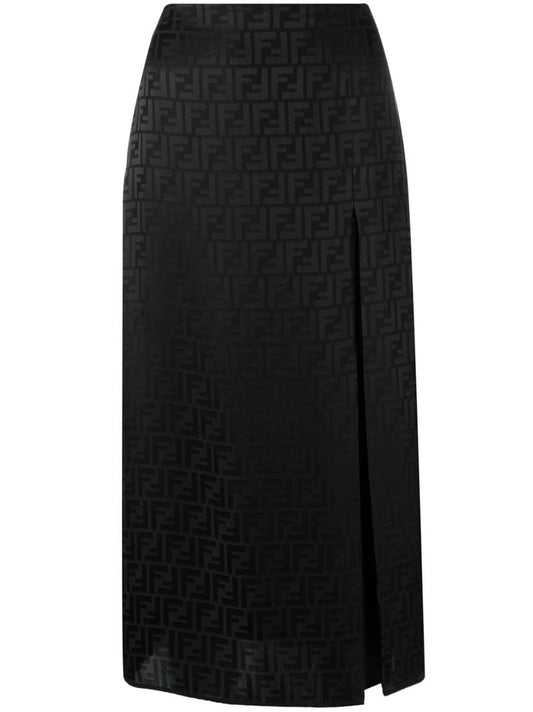 Black Ff Silk Midi Skirt