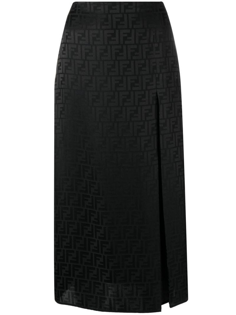 Black Ff Silk Midi Skirt