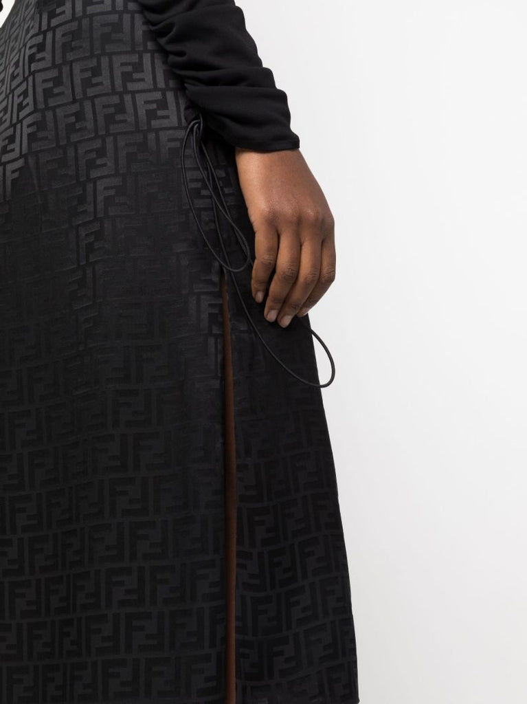 Black Ff Silk Midi Skirt