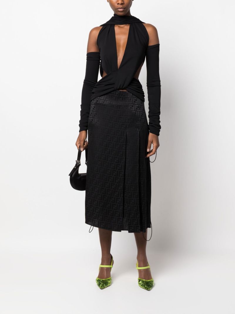 Black Ff Silk Midi Skirt