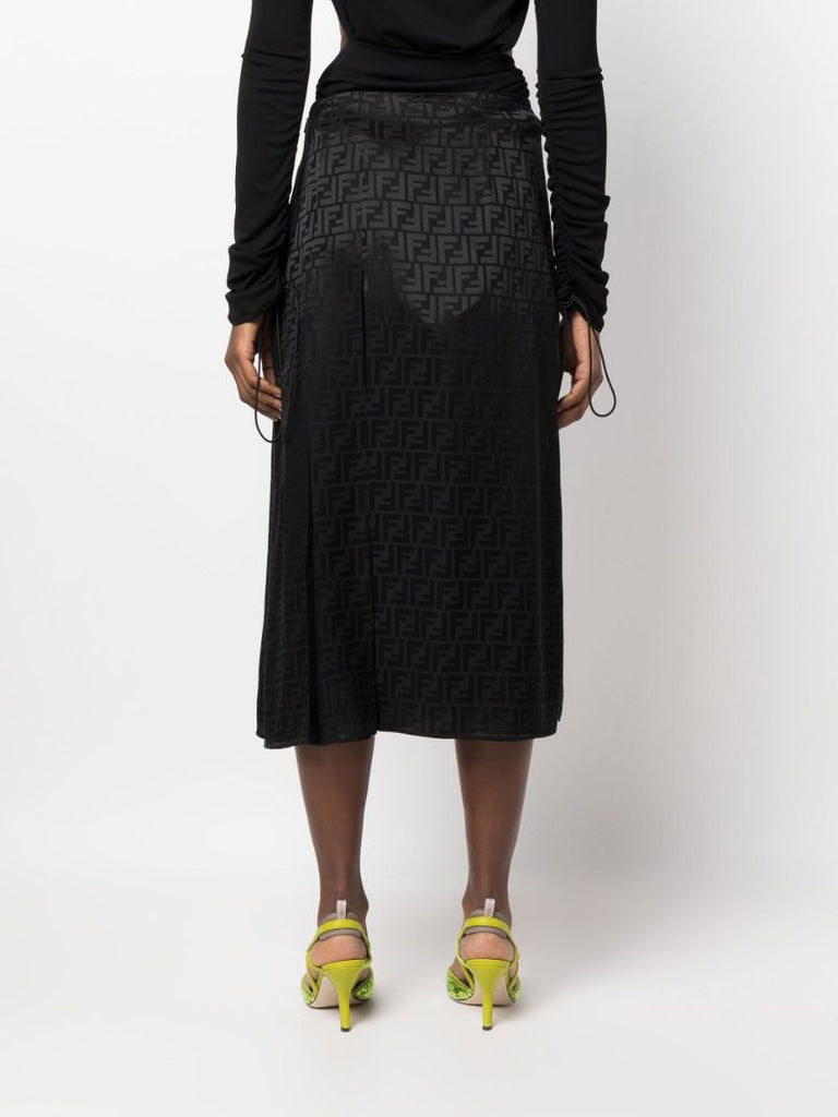 Black Ff Silk Midi Skirt