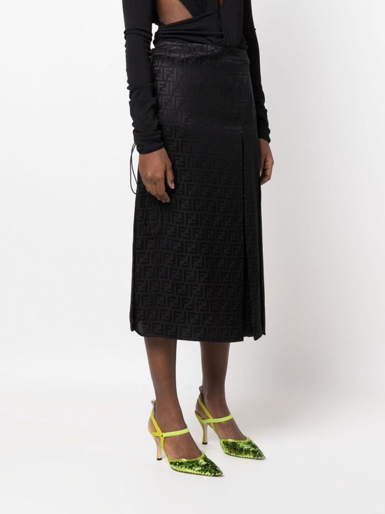 Black Ff Silk Midi Skirt