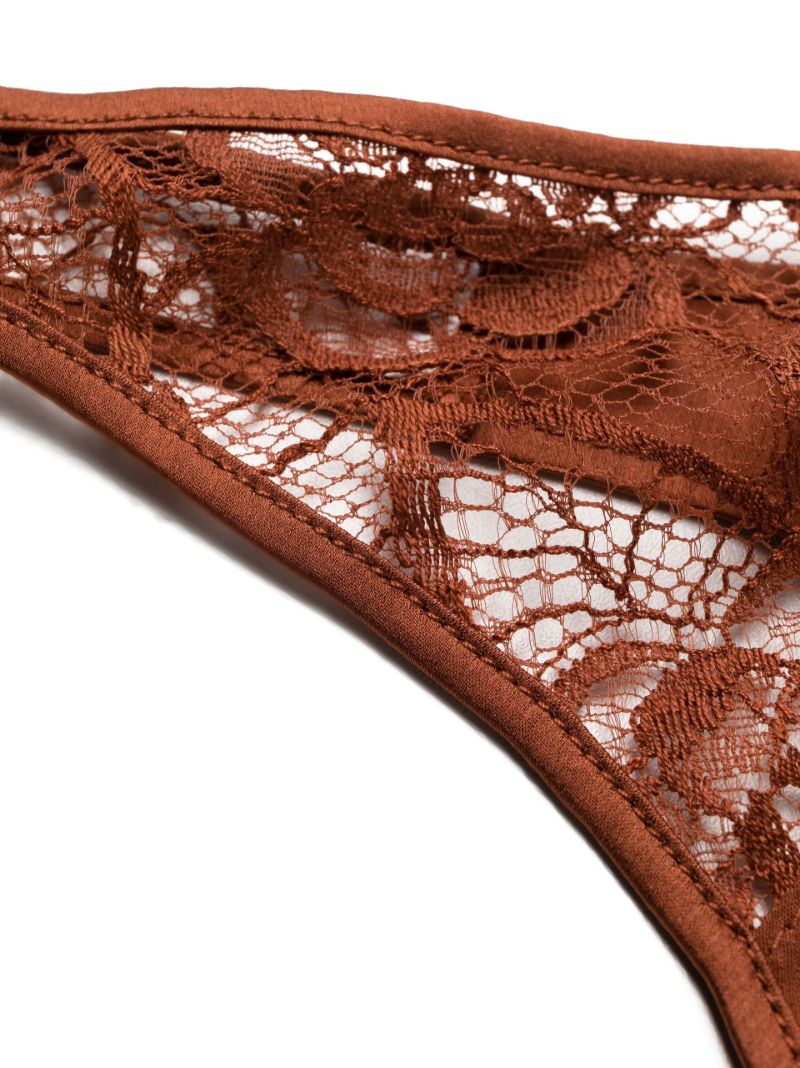 Brown Lace Panel Thong