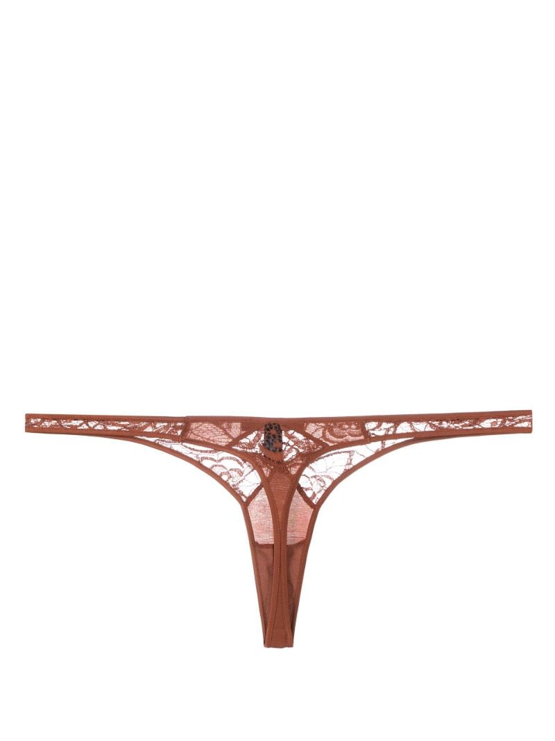 Brown Lace Panel Thong