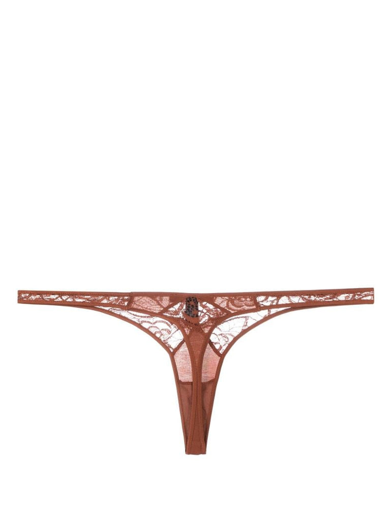 Brown Lace Panel Thong