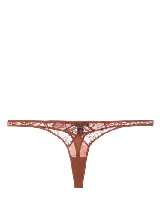 Brown Lace Panel Thong