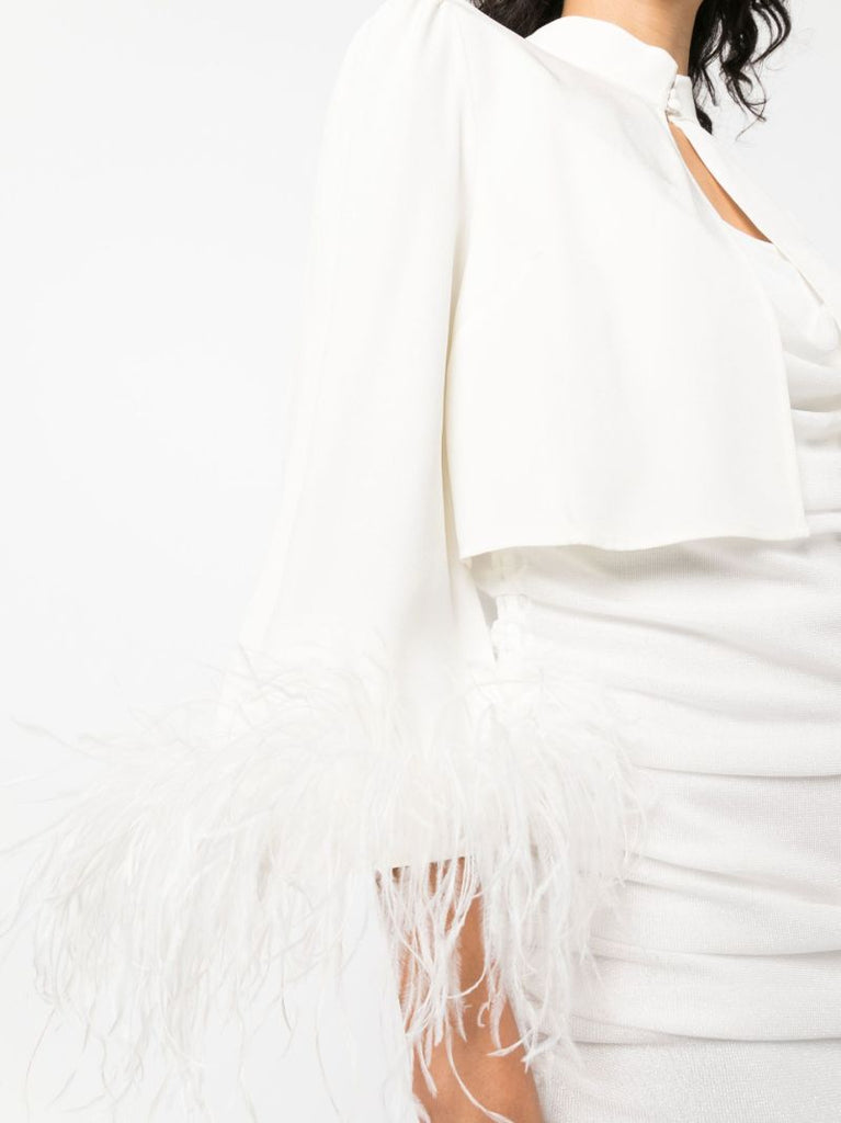 Neutral Addison Feather-trim Jacket