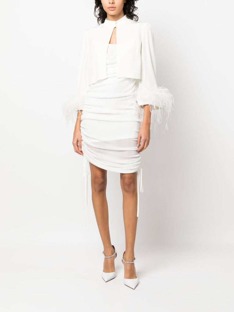 Neutral Addison Feather-trim Jacket