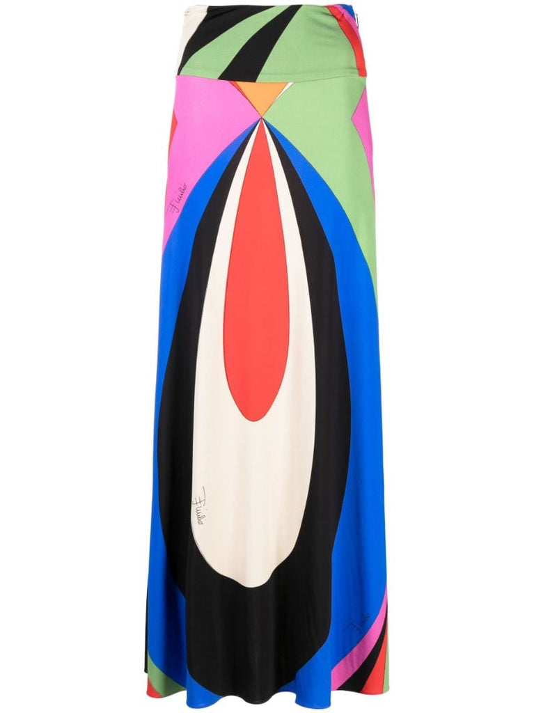 Blue Colourblock Print Maxi Skirt