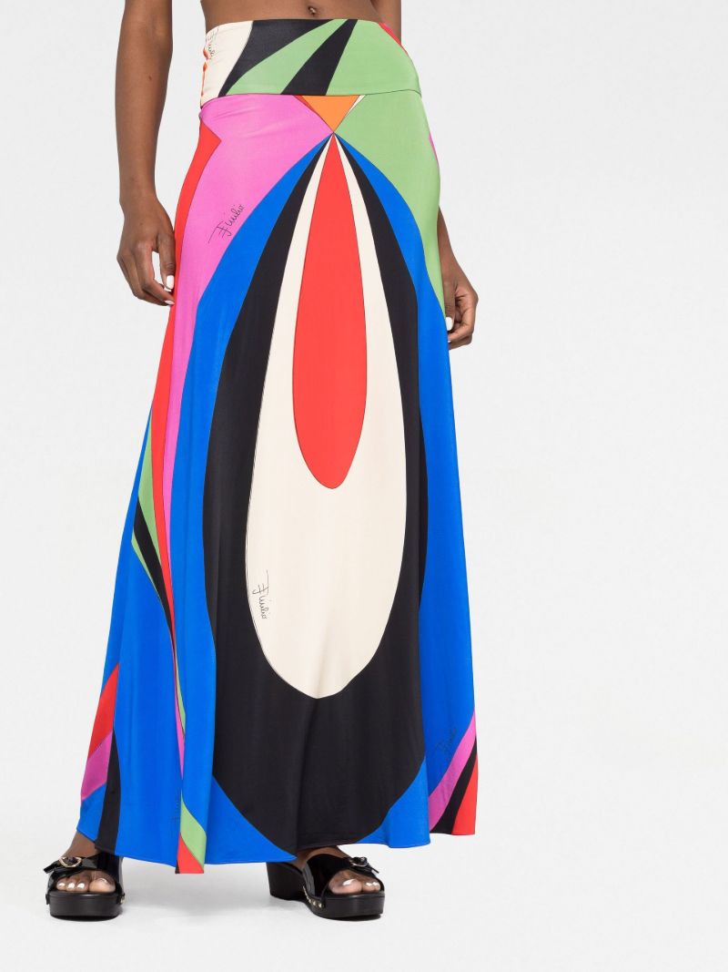 Blue Colourblock Print Maxi Skirt