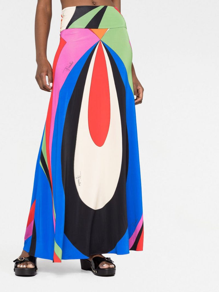 Blue Colourblock Print Maxi Skirt