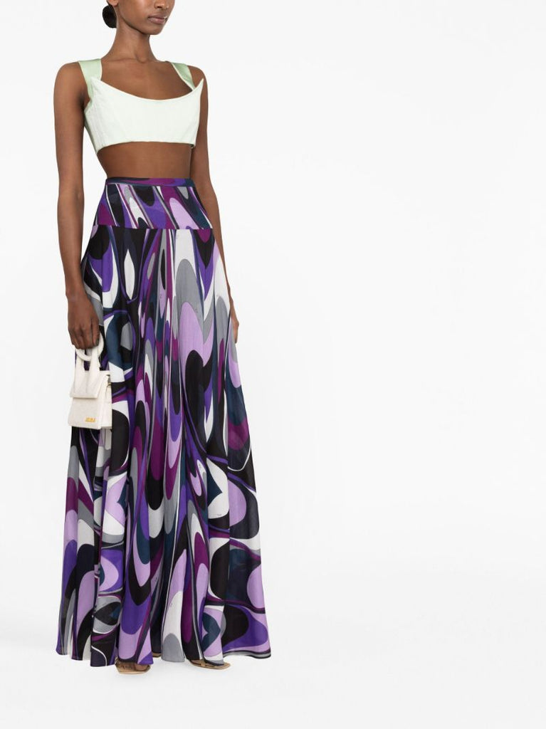 Purple Marmo-print Maxi Skirt