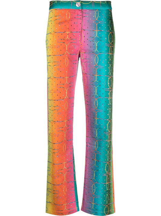 Multicolour Crystal Embellished Straight-leg Trousers