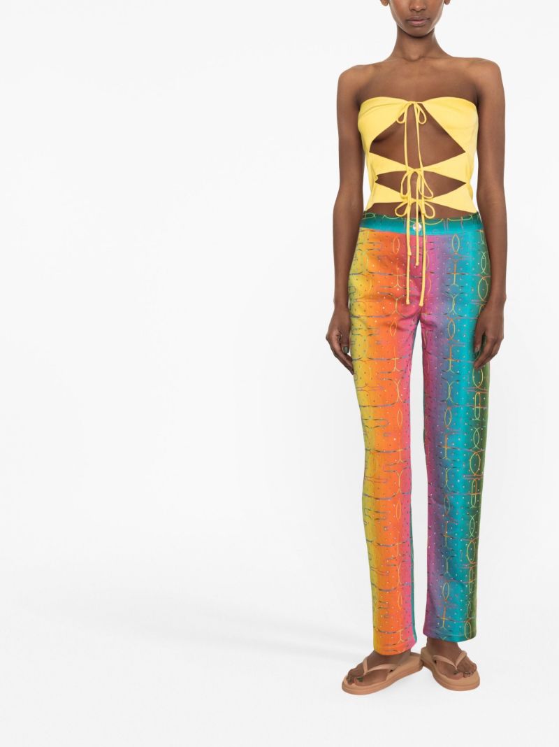 Multicolour Crystal Embellished Straight-leg Trousers