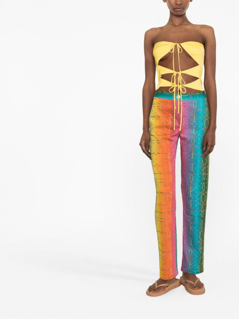 Multicolour Crystal Embellished Straight-leg Trousers