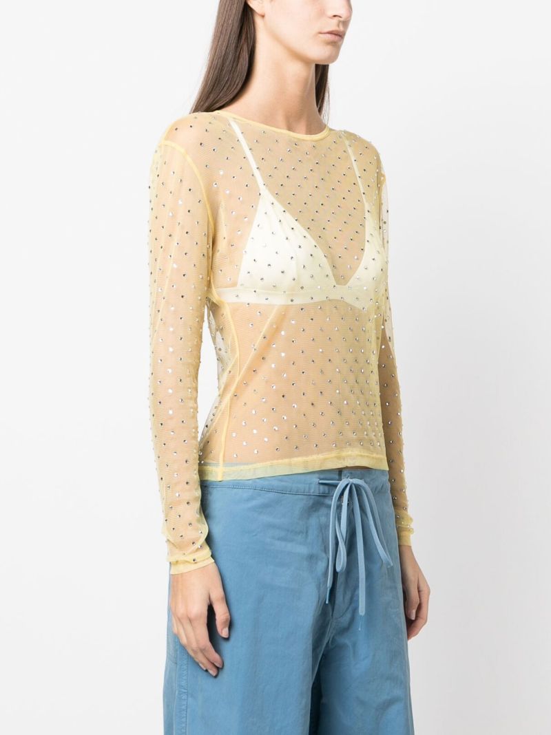 Yellow Desta Crystal Embellished Sheer Top
