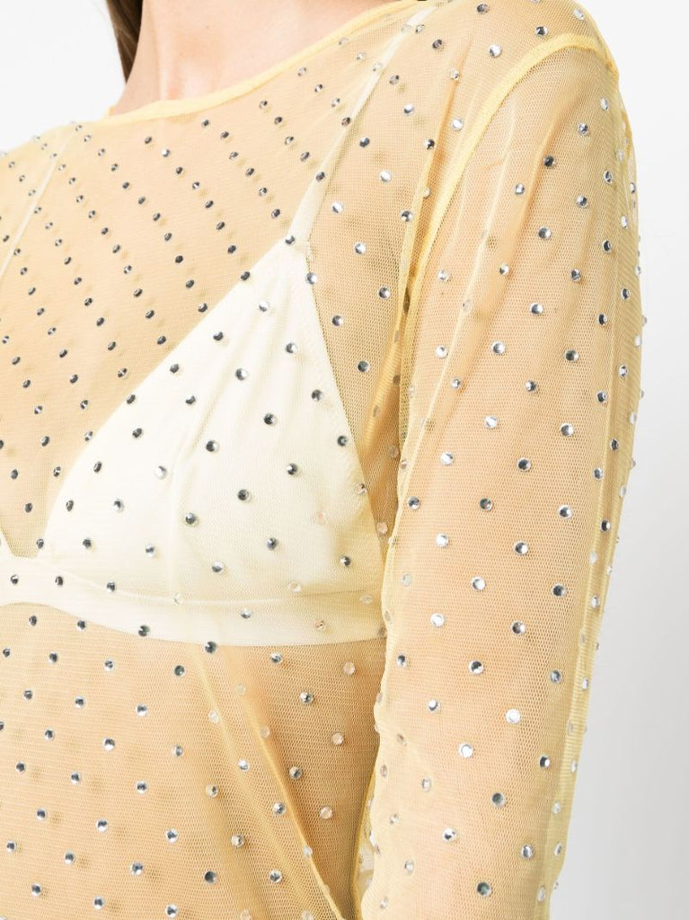 Yellow Desta Crystal Embellished Sheer Top