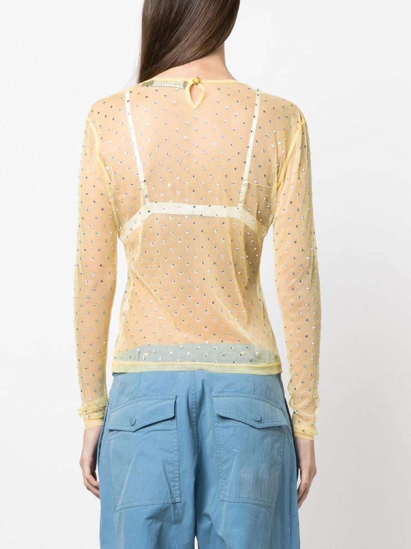 Yellow Desta Crystal Embellished Sheer Top