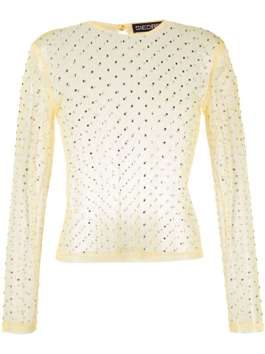 Yellow Desta Crystal Embellished Sheer Top