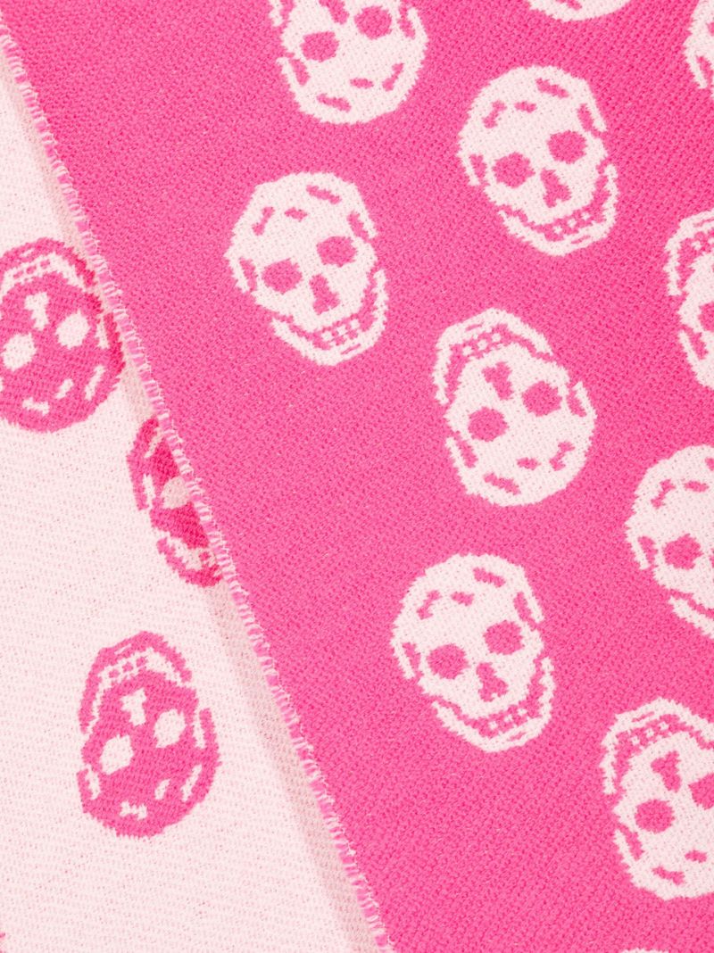 Pink Skull Jacquard Wool Scarf
