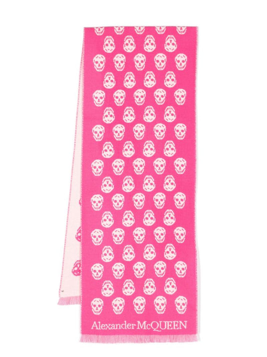 Pink Skull Jacquard Wool Scarf