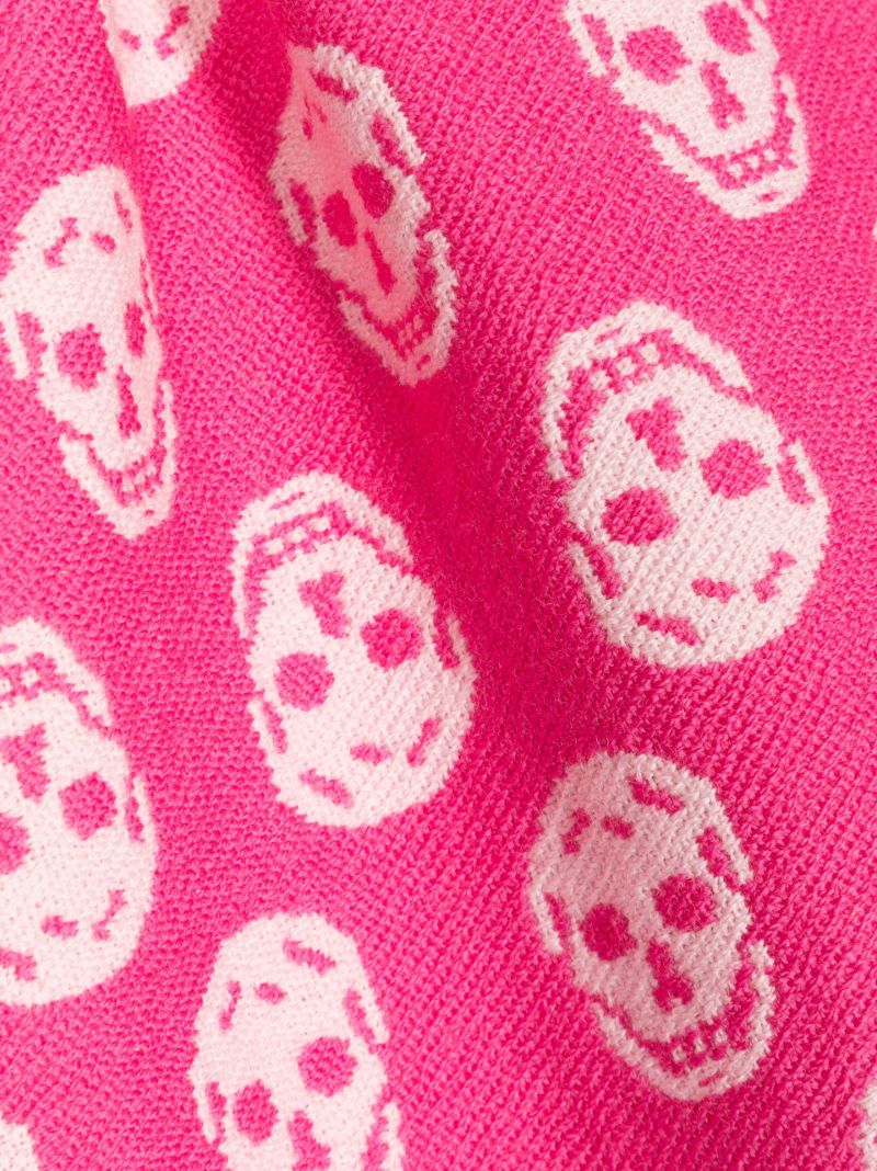 Pink Skull Jacquard Wool Scarf