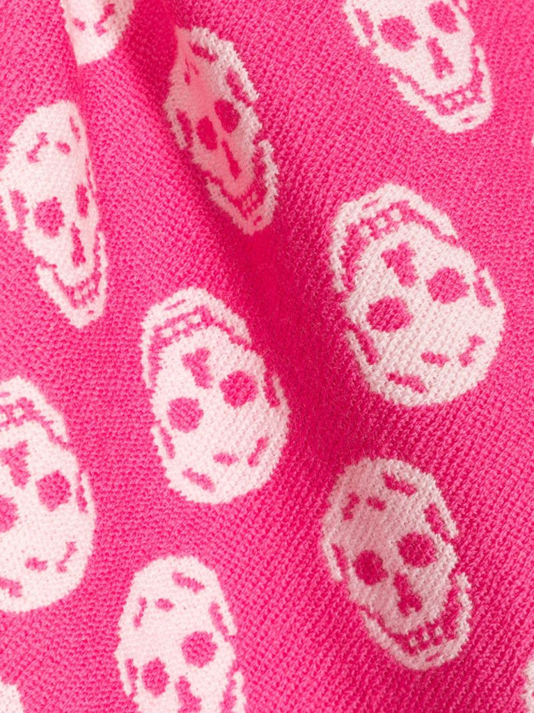 Pink Skull Jacquard Wool Scarf