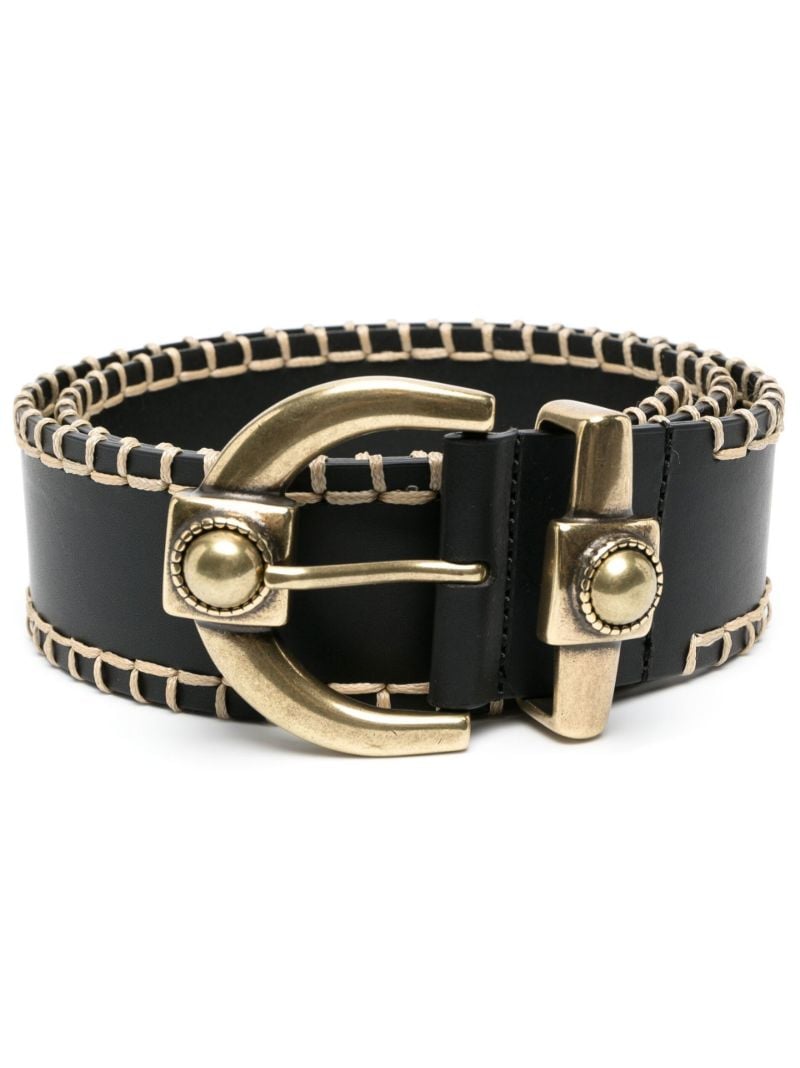Black Whipstitch Leather Belt