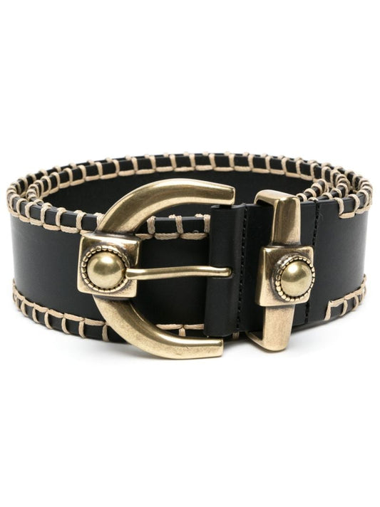 Black Whipstitch Leather Belt