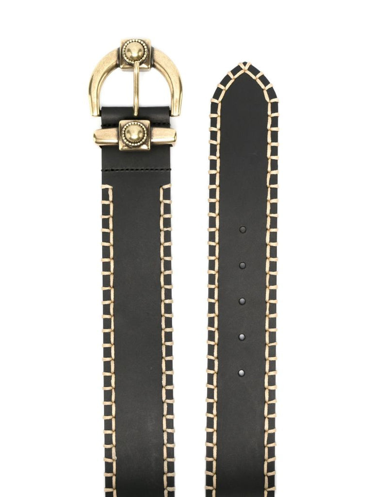 Black Whipstitch Leather Belt