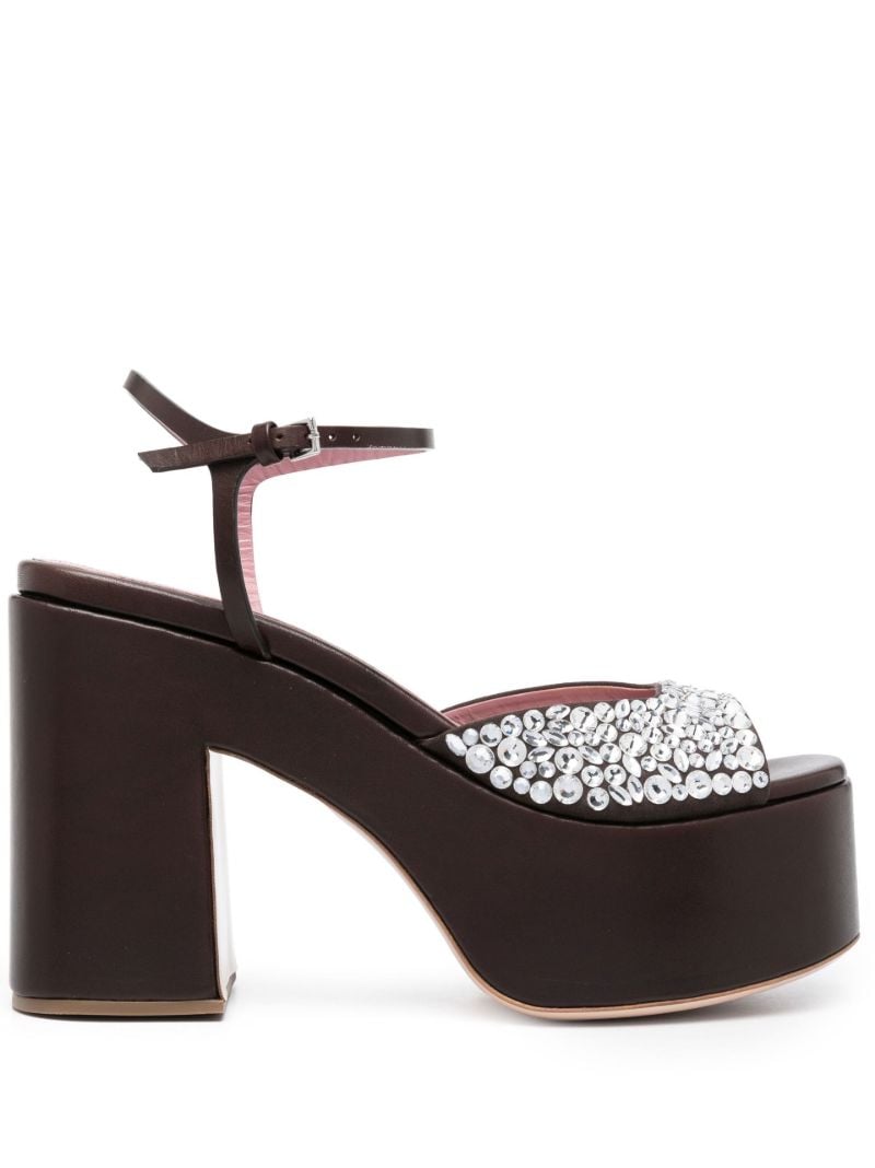 Black 130 Crystal Leather Platform Sandals