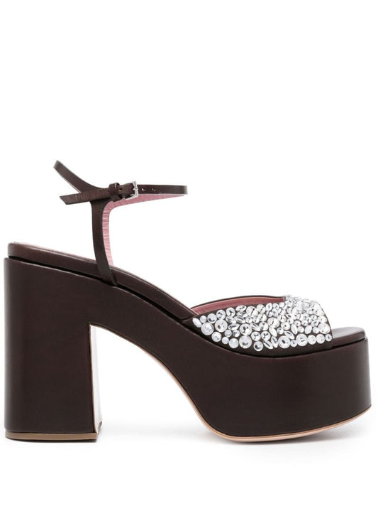 Black 130 Crystal Leather Platform Sandals