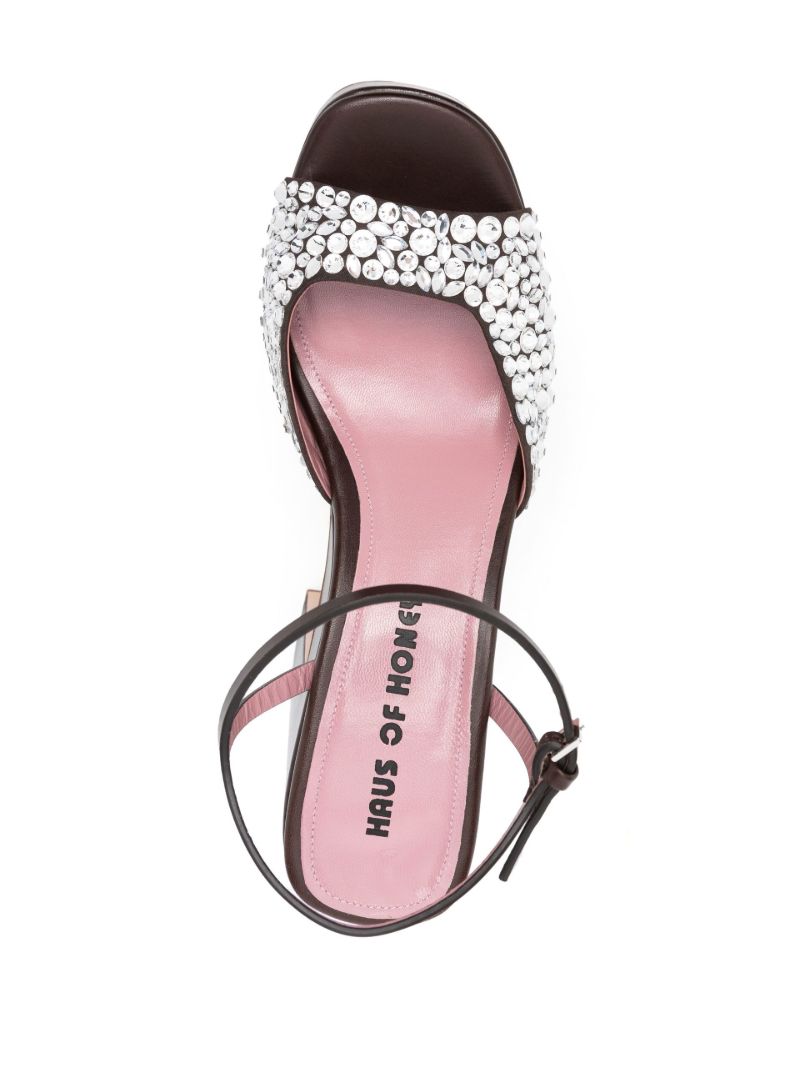 Black 130 Crystal Leather Platform Sandals