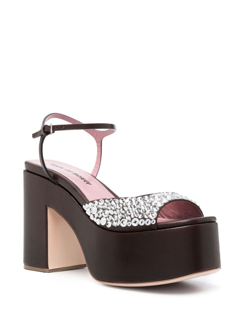 Black 130 Crystal Leather Platform Sandals