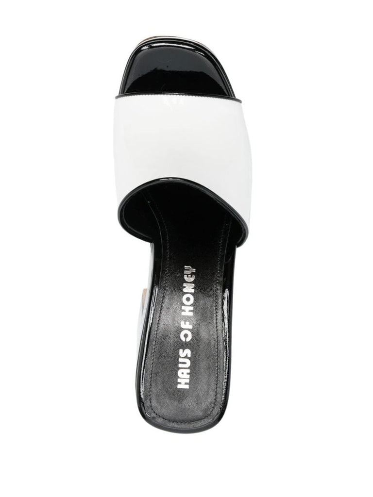 Black and White Laquer Doll 65 Playform Sandals
